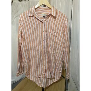 Universal Thread Small Women's Button Up Relaxed Fit Striped Linen Peach Striped